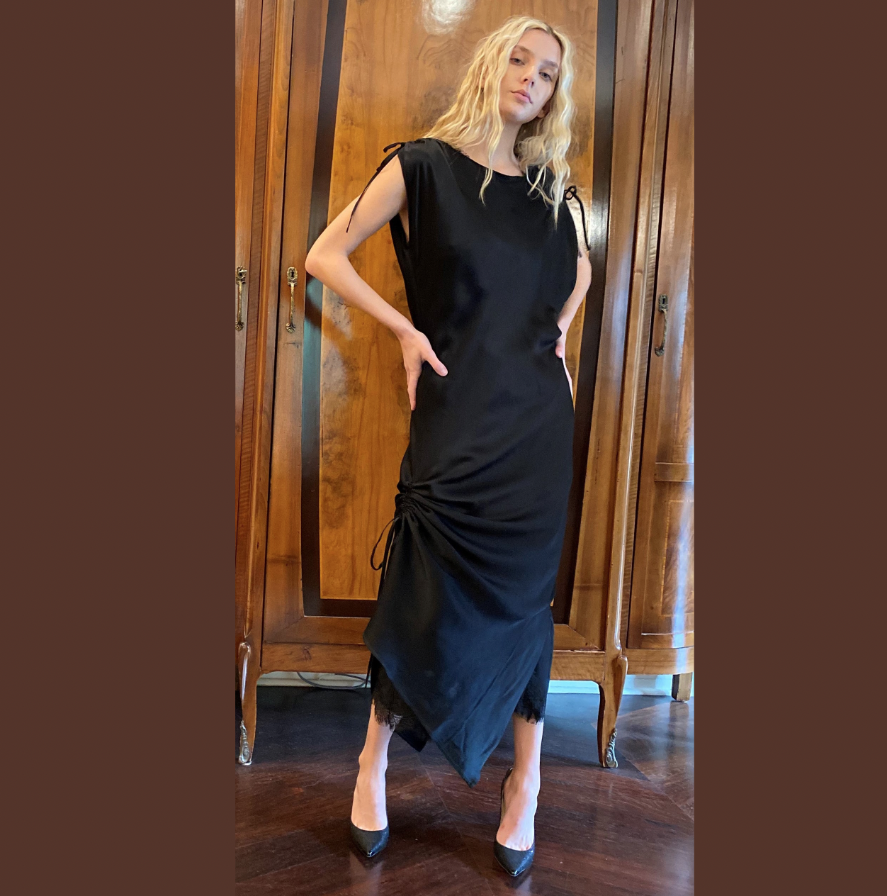 gold hawk black dress Silvia Ruched Silk Silk dress